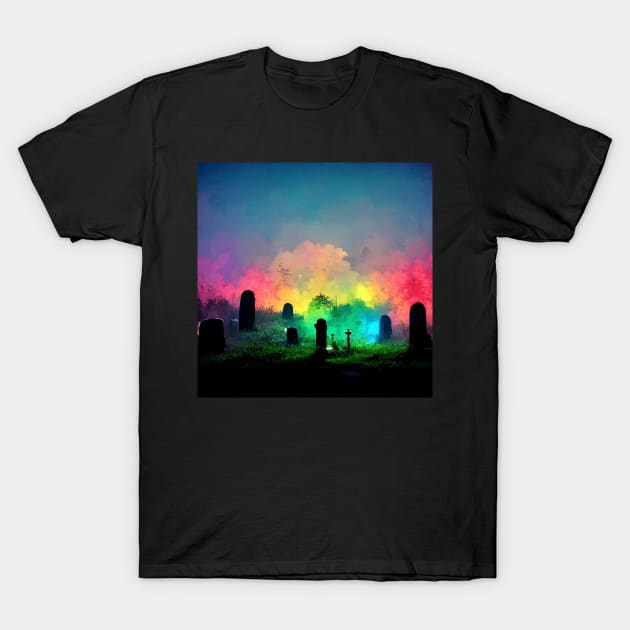 Colorful Rainbow Lighting Transforms Graveyard T-Shirt by LoudlyUnique